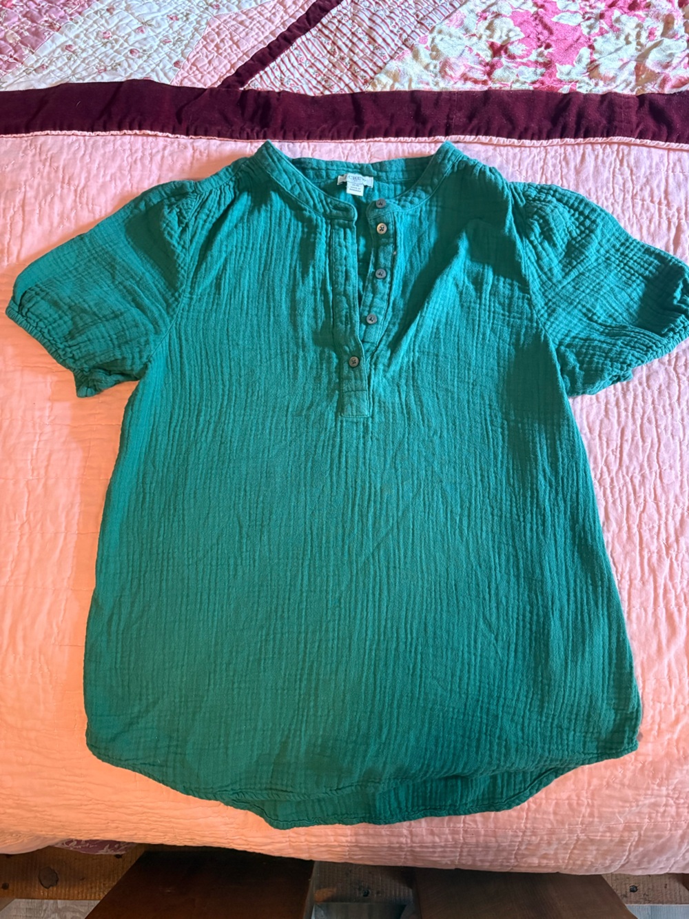 J. Crew Teal Short-Sleeve Button Henley Blouse